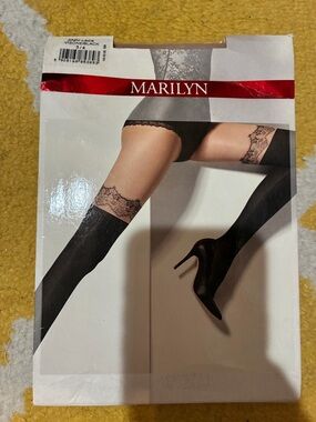 Marilyn Black Lace Top Hold-Up Stockings
